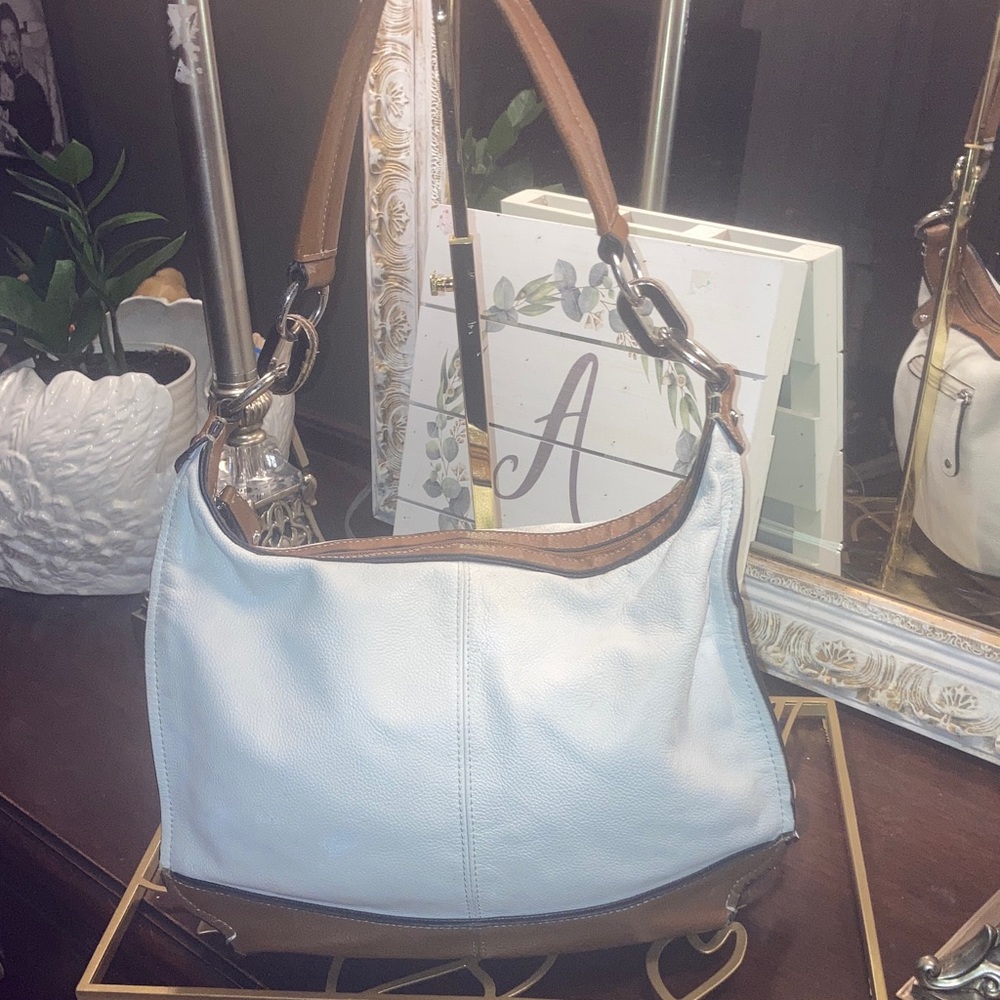 Genuine Leather Tignanello Elegant Crème and Brown Leather Shoulder Bag